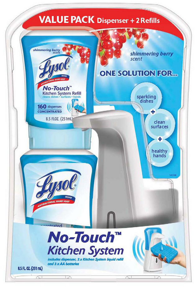Lysol No Touch Hands Free Soap Dispenser Shimmer Berry Kitchen System White 8.5 