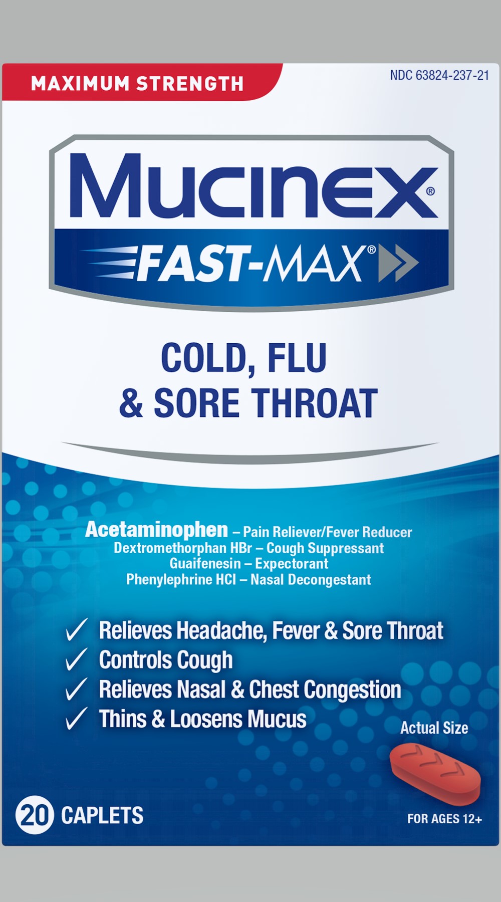MUCINEX FASTMAX Caplets  Cold Flu  Sore Throat Photo