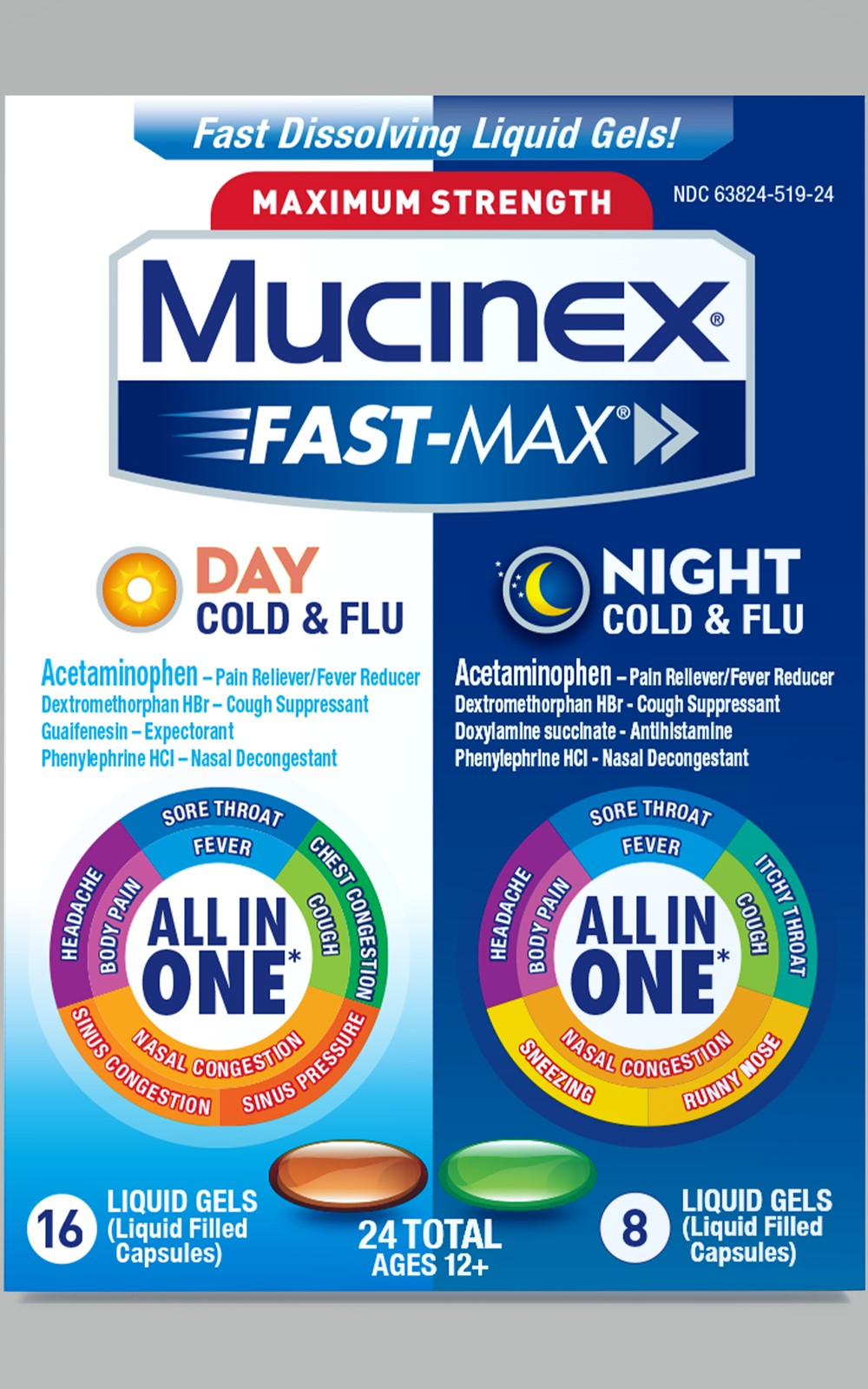 MUCINEX FASTMAX Liquid Gels  Day Night Cold  Flu Night Photo